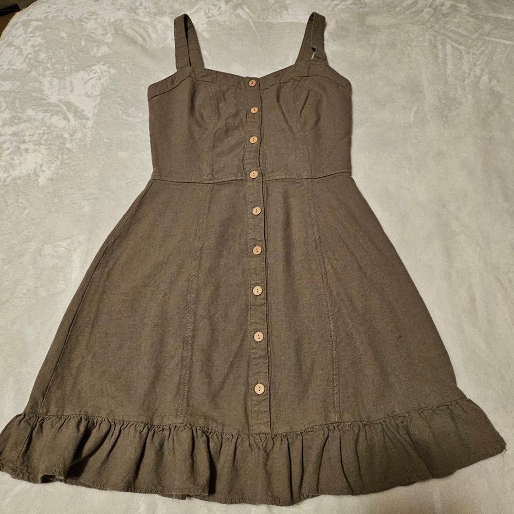 Angel Kiss Olive Green Rayon Linen Preloved Sundress Women's Size Small
